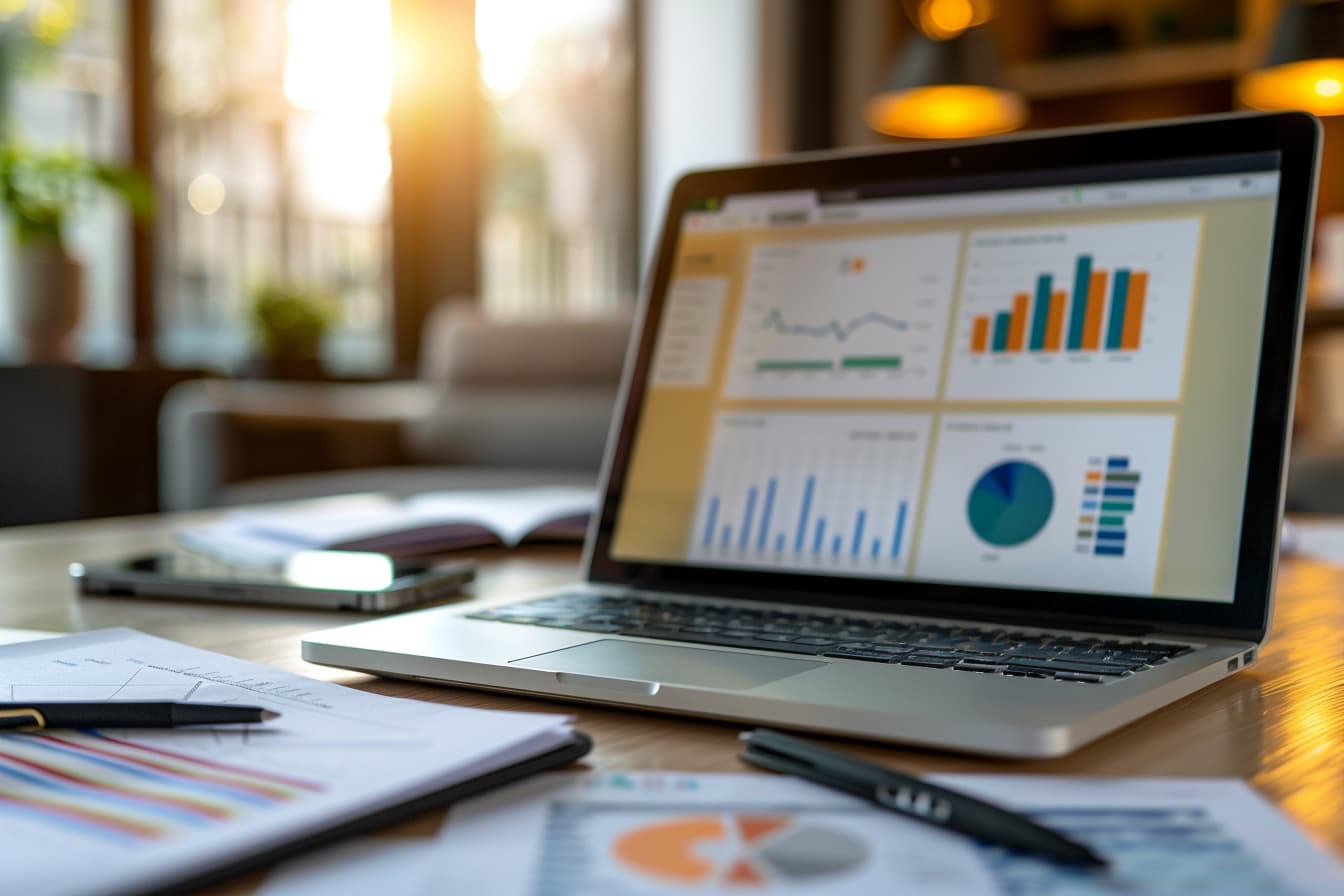 Laptop dashboard and analytics charts